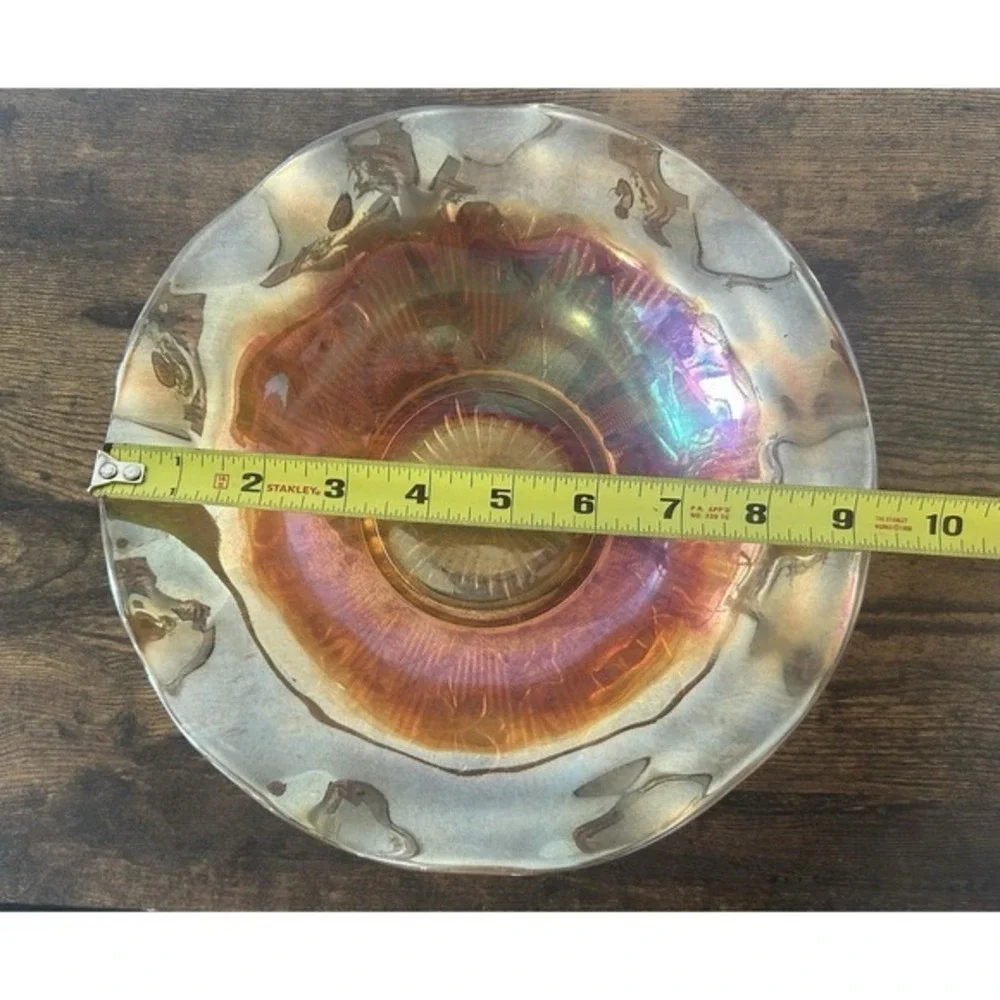 Vintage Carnival Glass‎ Bowl Large Iris & Herringbone Jeannette Marigold Ruffled